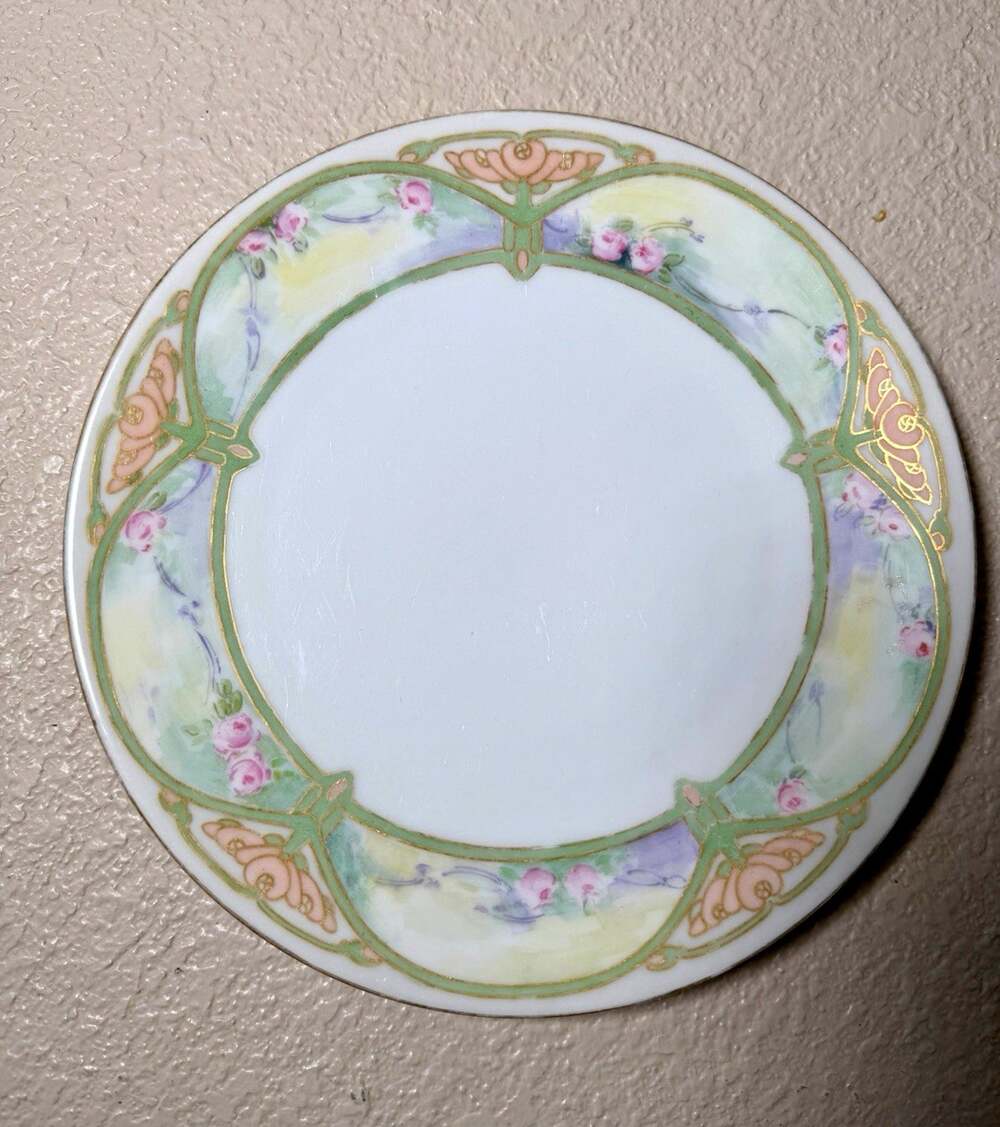 Antique Bavaria Porcelain Plate Hand Painted Roses Art Nouveau Signed 8”